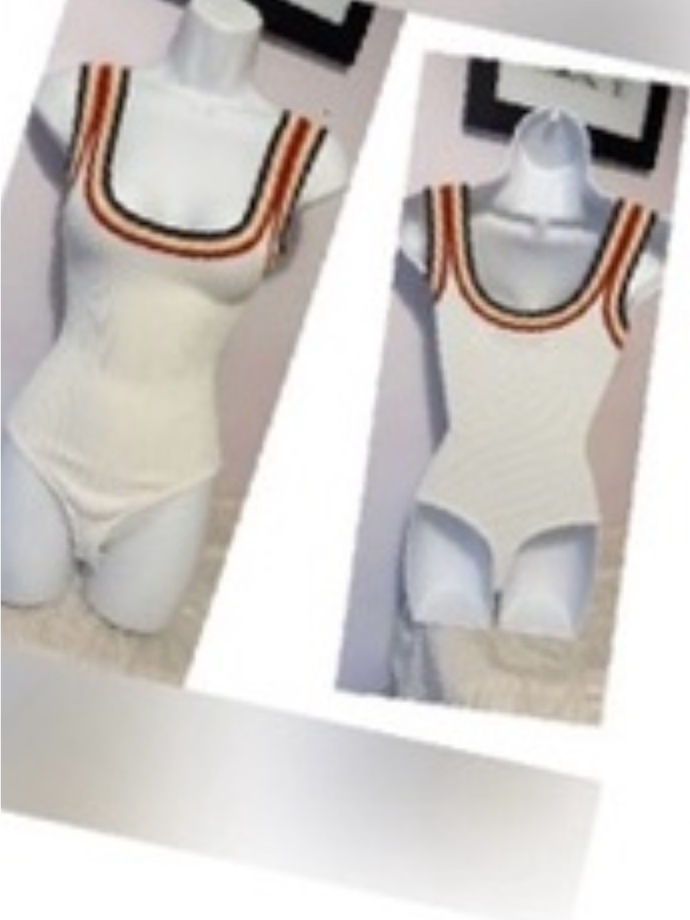 Kendall and Kylie Bodycom White Ribbed Tank Bodysuit with Contrast Stripe